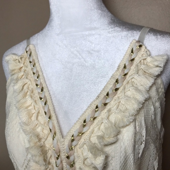 PZEOB Boho Cream Lace Midi Festival Summer Dress Vtg 70s Ins Womens Size NO TAG - Picture 10 of 16